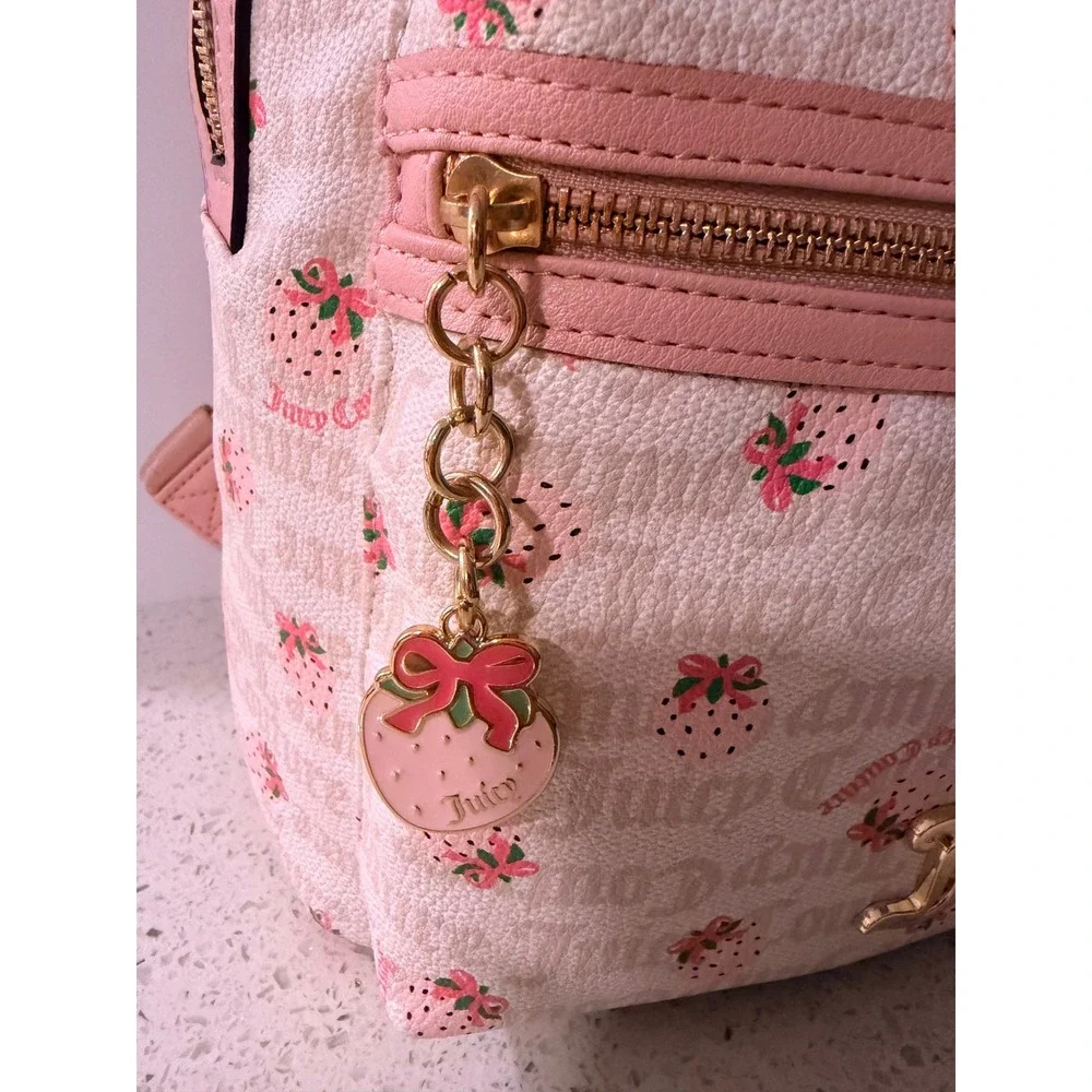 Juicy Couture Strawberry Print Backpack Pink Cream Gold Logo NWT